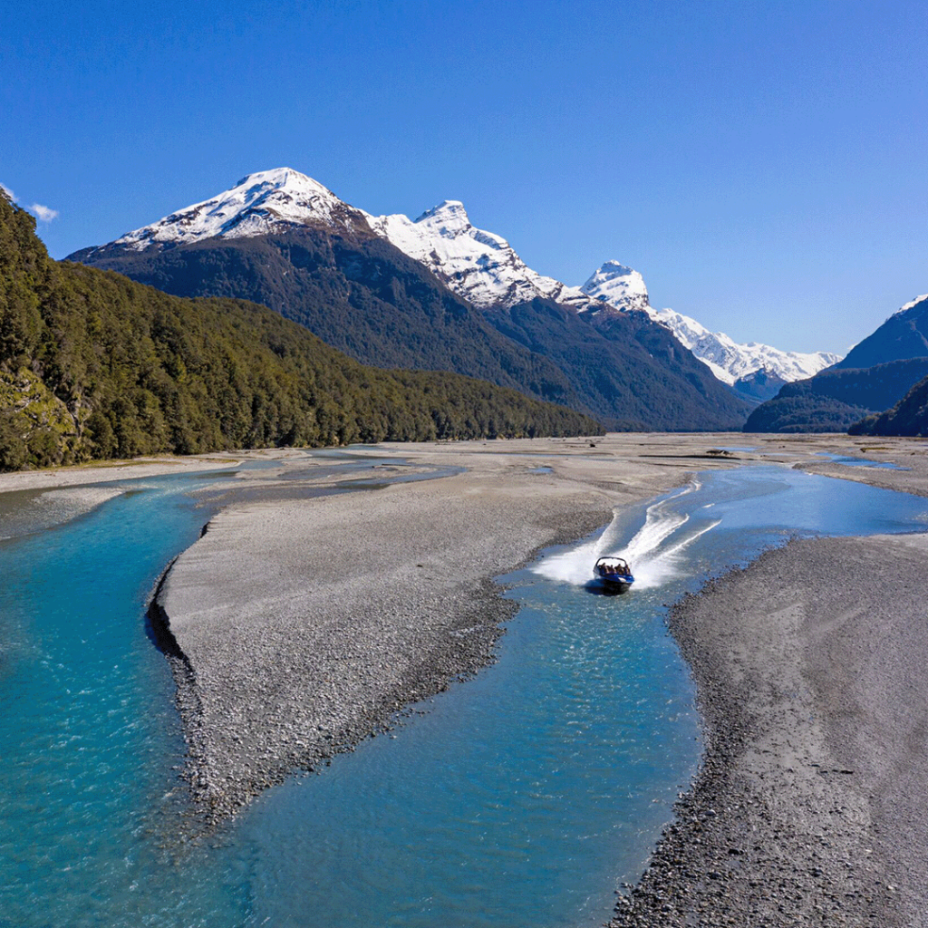 Dart River Jet Boat racing through Mount Aspiring National Park