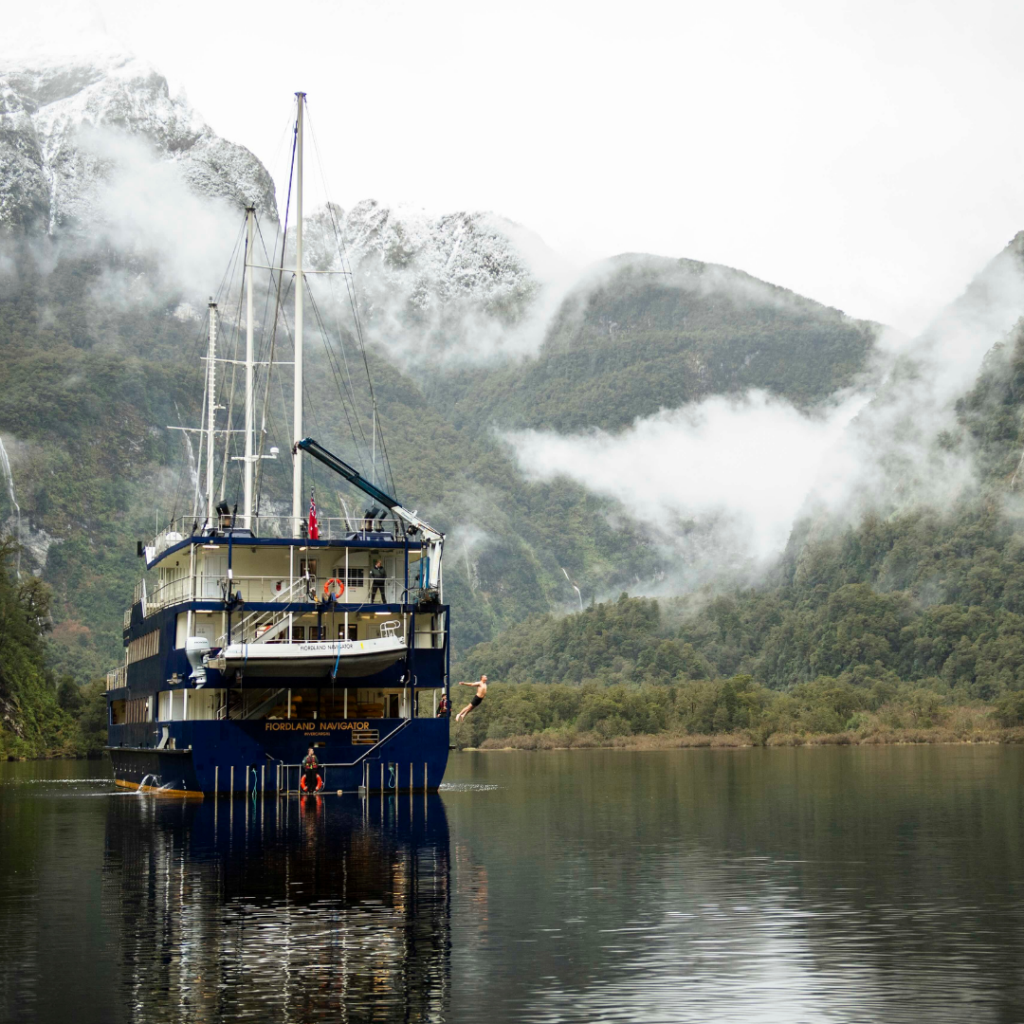 Doubtful Sound Overnight Cruise boat sailing through fiord