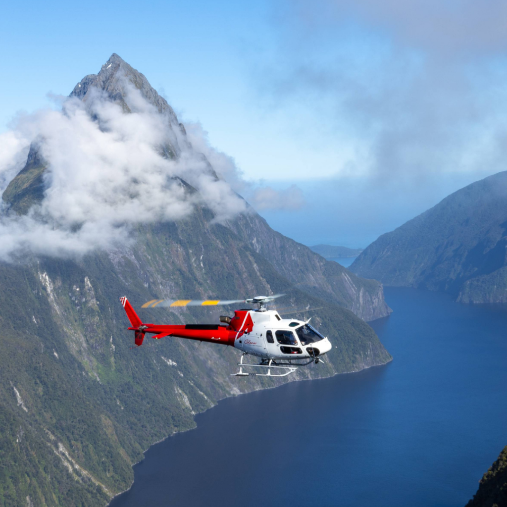 milford sound helicopter tour aerial view of fiordland