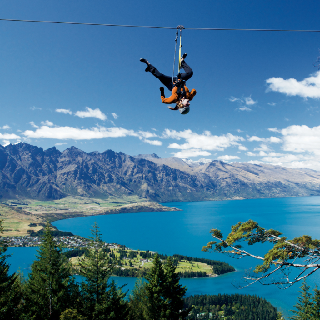 Queenstown Ziplining overlooking the lake.